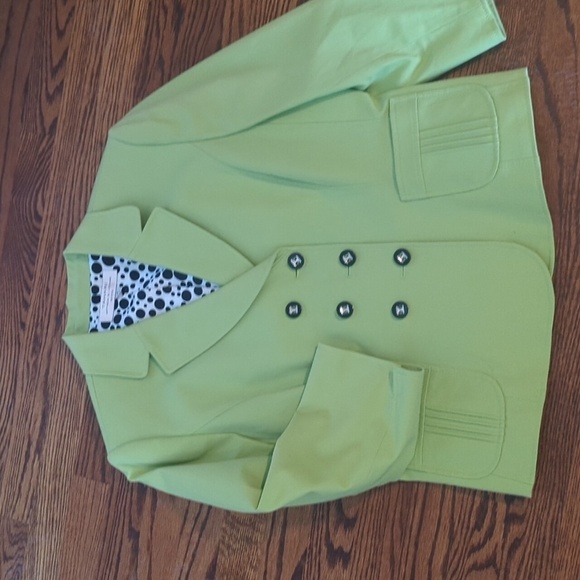 Green Cropped Double Breasted Old Money Cropped Office Siren Blazer sz 14P - Picture 7 of 10